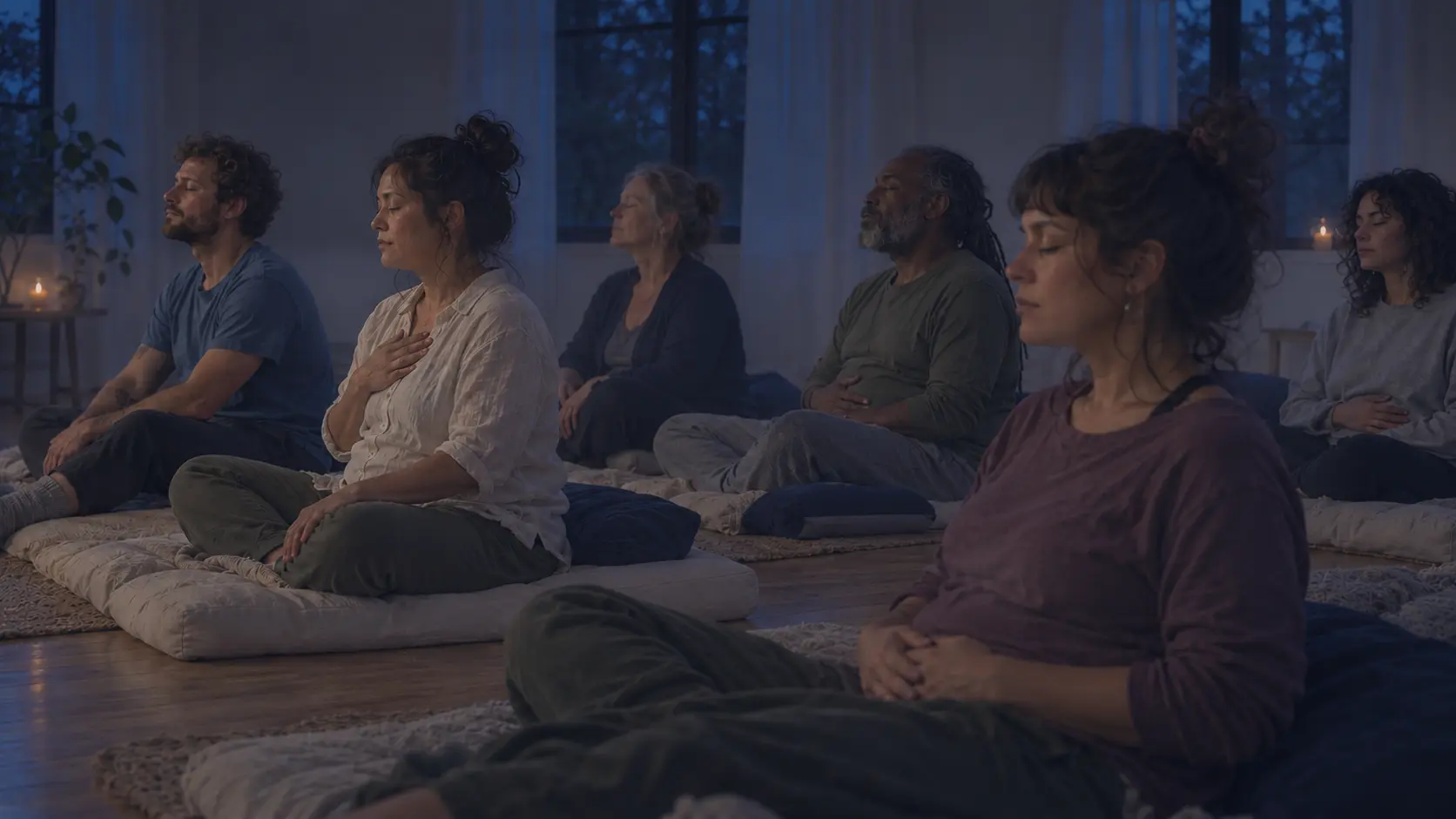 A small group resting together during an evening sound practice